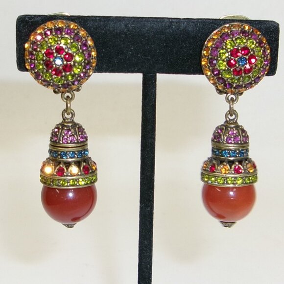 Heidi Daus Colorful Swarovski Crystal Button Interchangeable Drop Clip Earrings - Picture 1 of 3